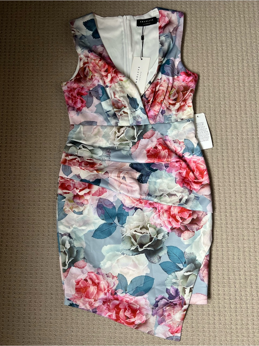 AngelEye London Floral Ruched Sheath Midi Dress NWT UK 10 US 6